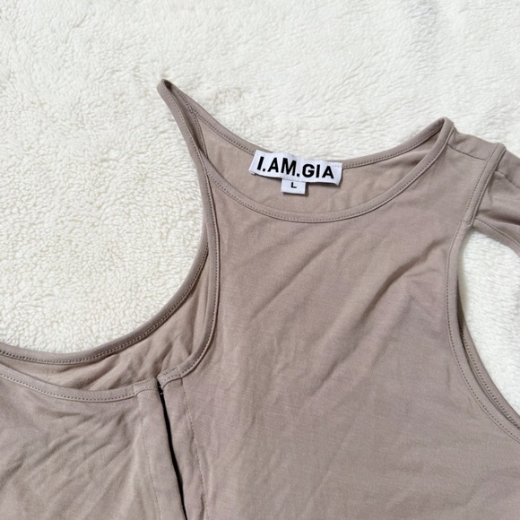 I.AM.GIA Garnet Top Asymmetrical Hook & Eye Cold Shoulder Taupe Size Large - Picture 4 of 6